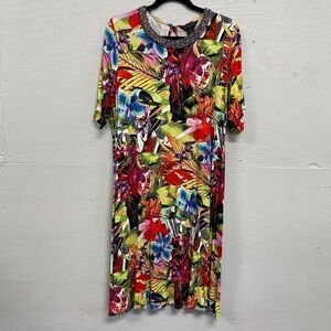 Investments II Jeweled Neck Floral Print Dress Size 1X